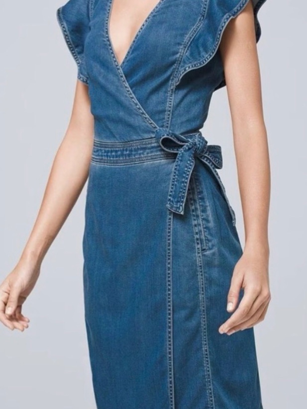 White House Black Market Blue Denim Wrap Dress in great condition